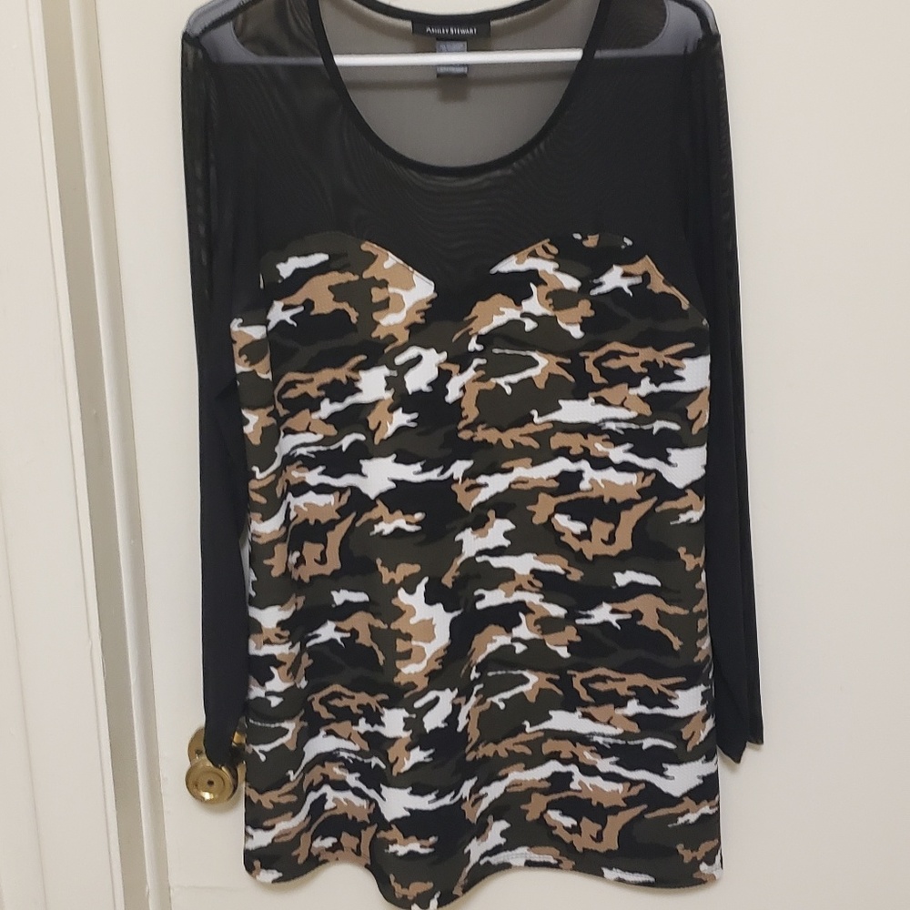 Sheer Sleeve Camo Top